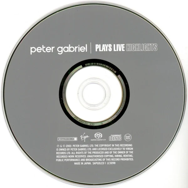 PETER GABRIEL, Plays Live - Highlights (Real World Records; SAPGDLCD 1, Europe 2003 Reissue, Hybrid, Stereo. Made in Japan on CD) SACD EX/VG+ - Image 3