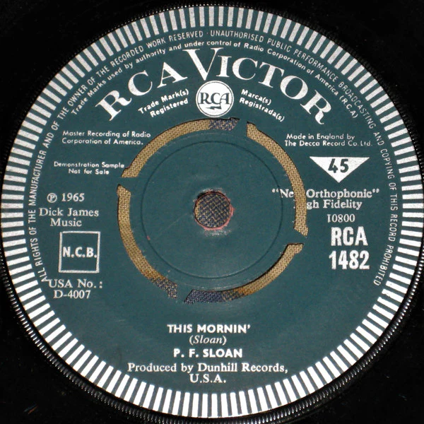 P.F. SLOAN, Sins Of A Family / This Mornin' (RCA Victor; RCA 1482, UK 1965, Promo) 7" /G+ - Image 2