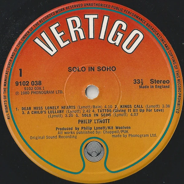 PHIL LYNOTT, Solo in Soho (Vertigo; 9102038, UK 1980, Inner, Thin Lizzy) LP VG/VG+ - Image 3