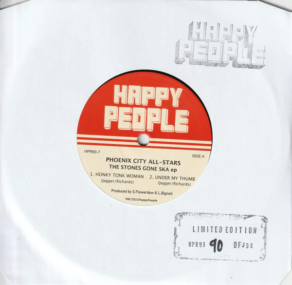 PHOENIX CITY ALL-STARS, The Stones Gone Ska EP (Happy People; HPR93-7, UK 2022, Company Sleeve, Limited Edition of 398 / Solid Centre) 7" EP EX/EX
