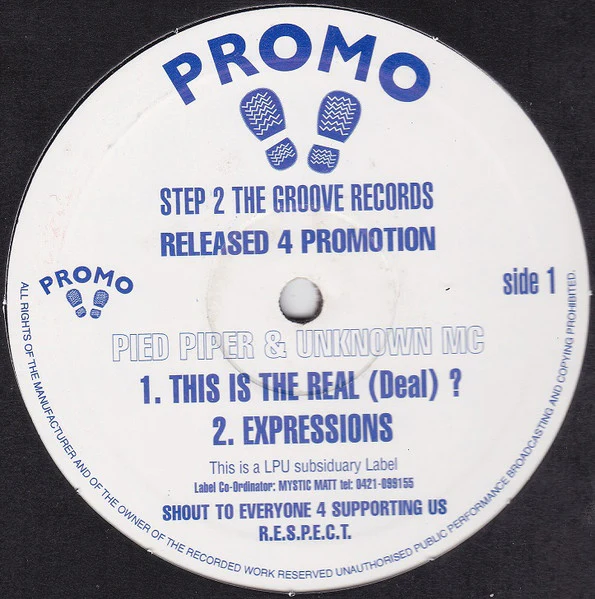 PIED PIPER & UNKNOWN MC, Released 4 Promotion (Step 2 The Groove Records; PNUT-1, UK 1997) 12" /VG+