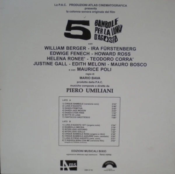 PIERO UMILIANI, 5 Bambole Per La Luna D'Agosto (AMS Records; AMS LP 35, Italy 2014 Reissue, Limited Edition of 400) LP VG+/VG+ - Image 2