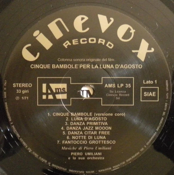 PIERO UMILIANI, 5 Bambole Per La Luna D'Agosto (AMS Records; AMS LP 35, Italy 2014 Reissue, Limited Edition of 400) LP VG+/VG+ - Image 3