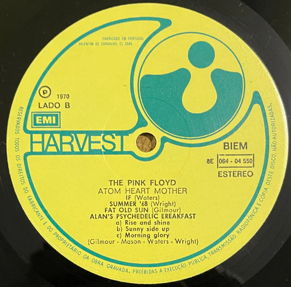 PINK FLOYD, Atom Heart Mother (Harvest; 8E 064-04 550, Portugal 1970, Gatefold, 8E 072 Sticker and Circular V Sticker on inside of Gatefold) LP VG/VG+ - Image 3
