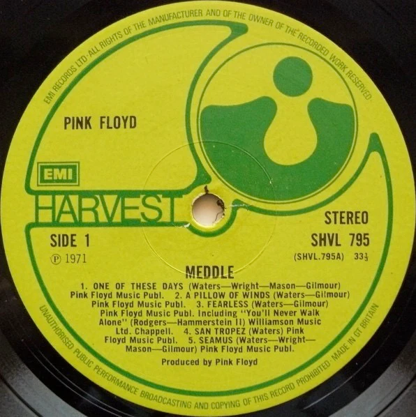 PINK FLOYD, Meddle (Harvest Green, EMI On Rim, EMI Box; SHVL 795, UK 1974 Reissue, Textured Gatefold Sleeve, Stereo) LP G/VG+ - Image 3