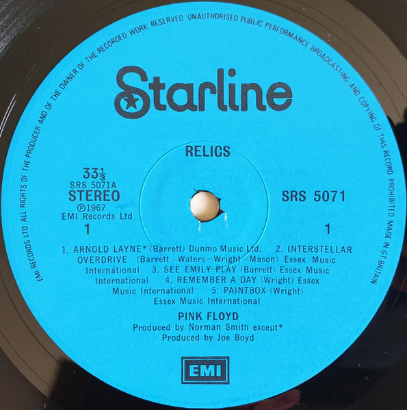 PINK FLOYD, Relics (Starline Blue Labels; SRS 5071, UK 1970s Reissue, Black And White Textured Sleeve, 3rd Issue. "Made In Great Britain" At 4 O'Clock On Rim Text), SALE - Up to 50% Off the  LP VG+/EX - Image 3