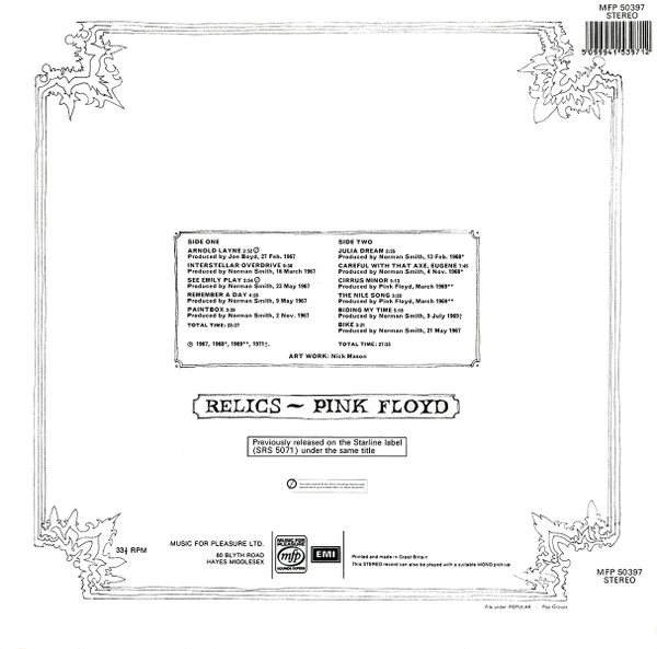 PINK FLOYD, Relics (MFP; MFP 50397, UK 1990 Reissue, Barcoded Sleeve) LP VG/VG - Image 2