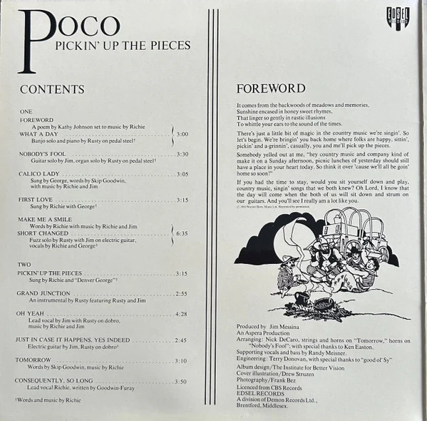 POCO, Pickin' Up The Pieces (Edsel Records; XED 161, UK 1986 Reissue, Gatefold) LP VG+/EX - Image 2