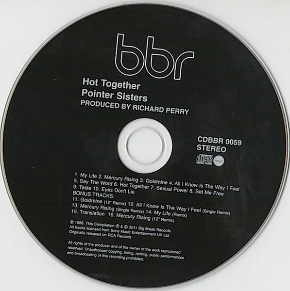 POINTER SISTERS, Hot Together (Big Break Records; CDBBR 0059, UK 2011 Reissue, Super Jewel case) CD EX/EX - Image 3