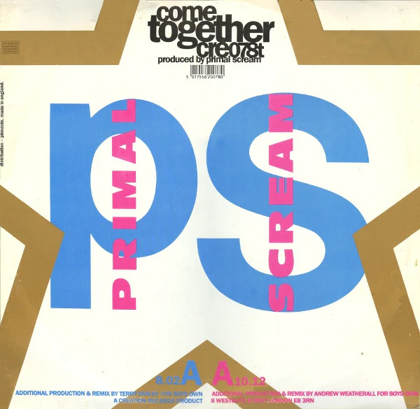 PRIMAL SCREAM, Come Together (Creation Records; cre 078t, UK 1990, MPO Runouts) 12" VG/VG - Image 2