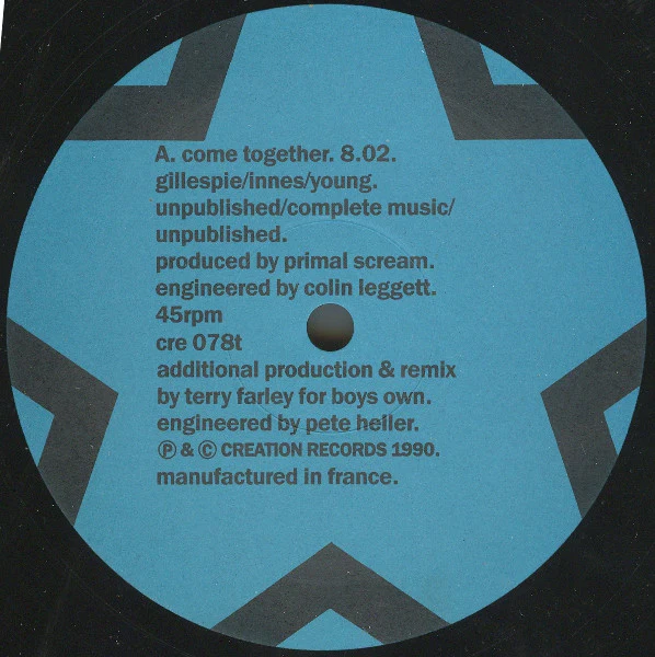 PRIMAL SCREAM, Come Together (Creation Records; cre 078t, UK 1990, MPO Runouts) 12" VG/VG - Image 3