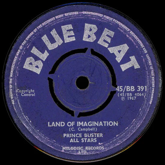 PRINCE BUSTER ALL STARS, Land of Imagination / The Barrister (Blue Beat; 45/BB 391, UK 1967, 4-Prong Centre) 7" /EX