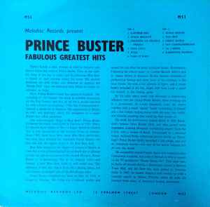 PRINCE BUSTER, Fabulous Greatest Hits  (Fab; MS1, UK 1980 Reissue, Laminated Front Sleeve) LP VG+/VG - Image 2