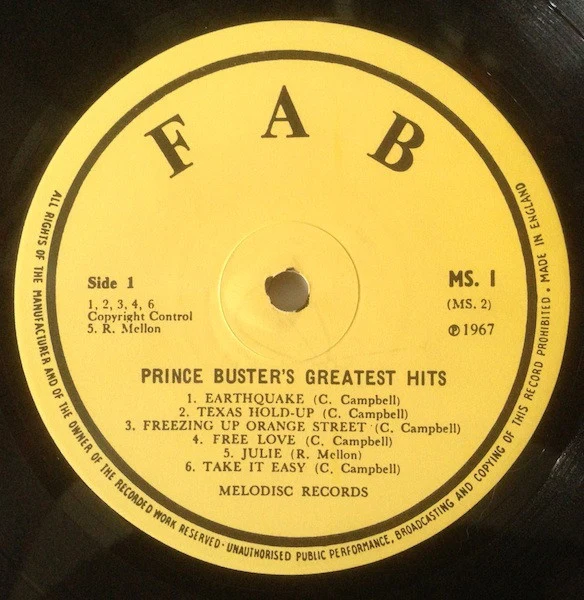PRINCE BUSTER, Fabulous Greatest Hits (FAB; MS 1, UK 1970s Reissue, Non-Laminated Sleeve) LP VG/G+ - Image 3