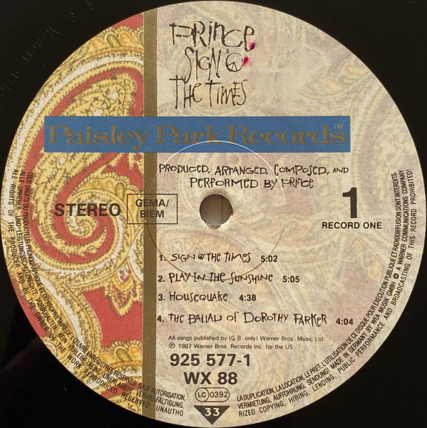 PRINCE, Sign "O" The Times (Paisley Park ; WX 88, Europe 1987, Picture Sleeve, 2 Inners) 2xLP VG/VG - Image 3