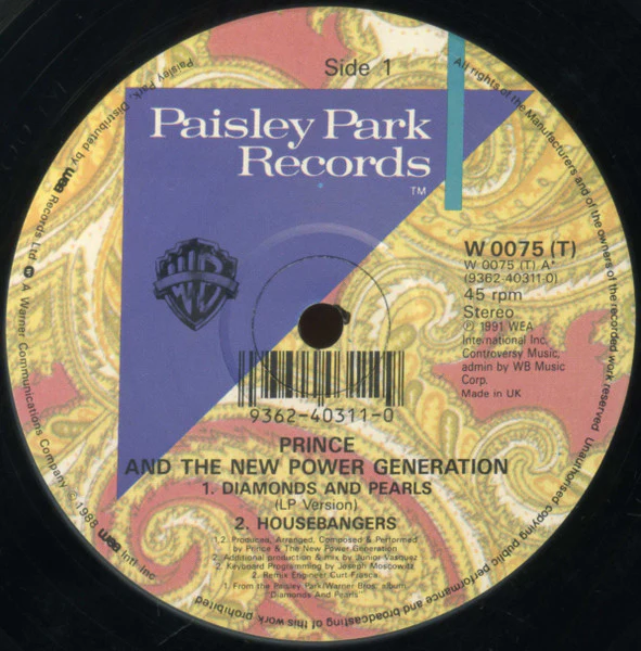 PRINCE & THE NEW POWER GENERATION, Diamonds And Pearls (Paisley Park; W 0075(T), UK 1991, Picture sleeve) 12" VG/G+ - Image 3