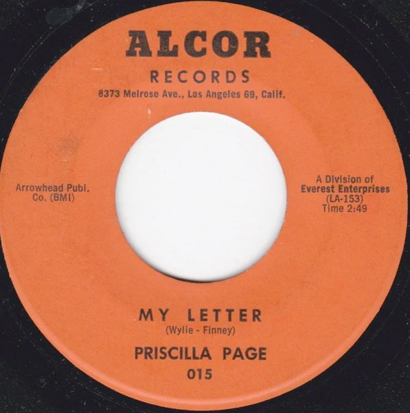 PRISCILLA PAGE, My Letter / Dreaming (Alcor Records; 015, US 1962) 7" /G+