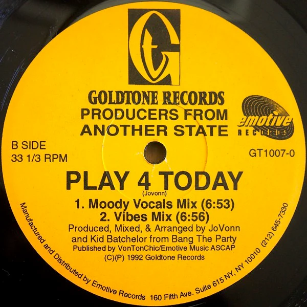 PRODUCERS FROM ANOTHER STATE, Play 4 Today (Goldtone Records; GT1007-0, US 1992) 12" /VG - Image 2