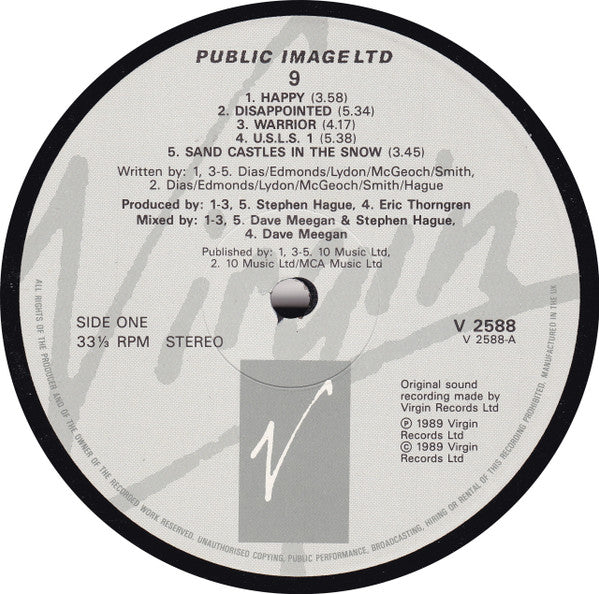 PUBLIC IMAGE LIMITED (PIL), 9 (Virgin; V2588, UK 1989, Inner) LP VG+/VG - Image 3