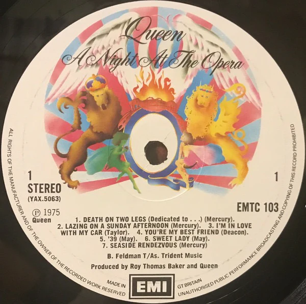 QUEEN, A Night At The Opera (EMI; EMTC 103, UK 1975, Embossed Gatefold Sleeve With No Copyright Crest, Inner With Three Cut Corners, Blair's Cut Side B Only) LP VG/VG - Image 3