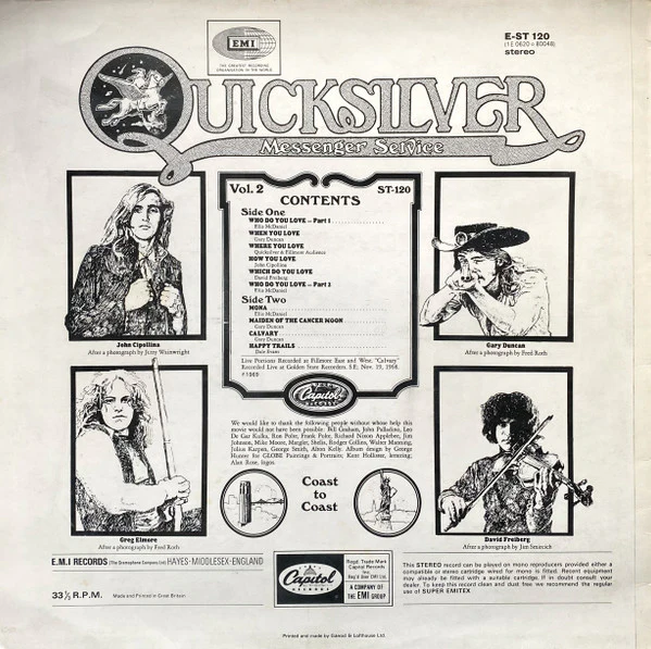 QUICKSILVER MESSENGER SERVICE, Happy Trails (Capitol Green; EST120, UK 1969 Reissue, Laminated Front Sleeve - Non-Flipback, Stereo) LP VG+/VG+ - Image 2