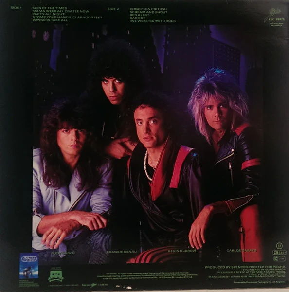 QUIET RIOT, Condition Critical (Epic Light Blue / Yellow Logo; EPC 26075, UK 1984, Inner) LP VG/VG+ - Image 2
