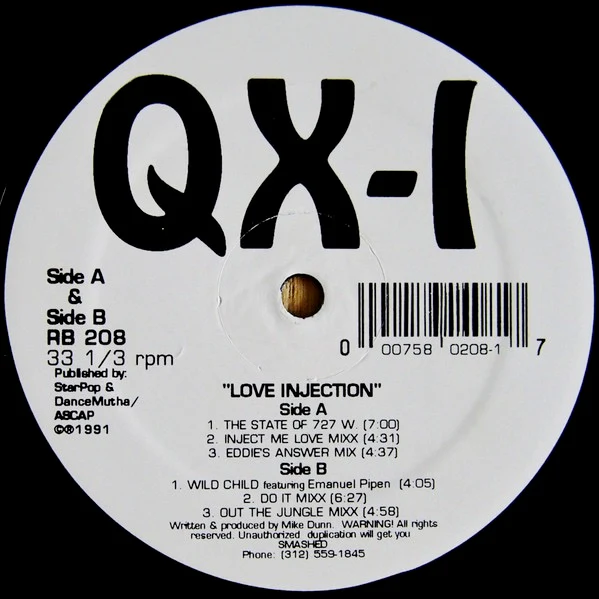 QX-1, Love Injection (Rhythm Beat; RB 208, US 1991, Plain Sleeve) 12" /VG+