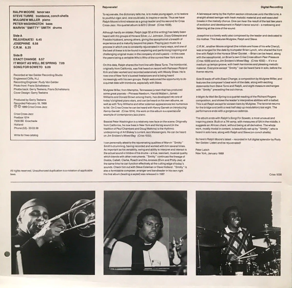 RALPH MOORE QUINTET, Rejuvenate! (Criss Cross Jazz; Criss 1035, Netherlands 1989), SALE - Up to 50% Off the Original Price  LP VG/VG+ - Image 2