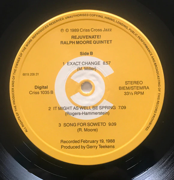 RALPH MOORE QUINTET, Rejuvenate! (Criss Cross Jazz; Criss 1035, Netherlands 1989), SALE - Up to 50% Off the Original Price  LP VG/VG+ - Image 3
