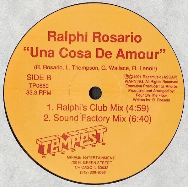 RALPHI ROSARIO, Una Cosa De Amour (Tempest Records; TP0660, US 1991, Plain Sleeve) 12" /VG+ - Image 2