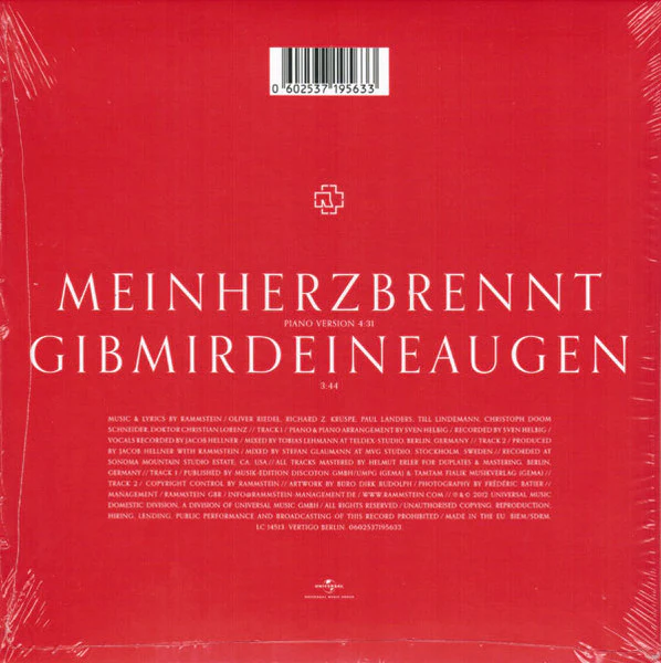 RAMMSTEIN, Mein Herz Brennt (Universal Music Group; 0602537195633, Europe 2012) 7" EX/M - Image 2