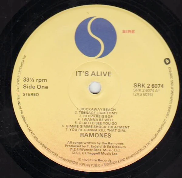 RAMONES, It's Alive (Sire; SRK2 6074, UK 1979, Gatefold, "E.G." Runouts) 2xLP VG+/VG - Image 3