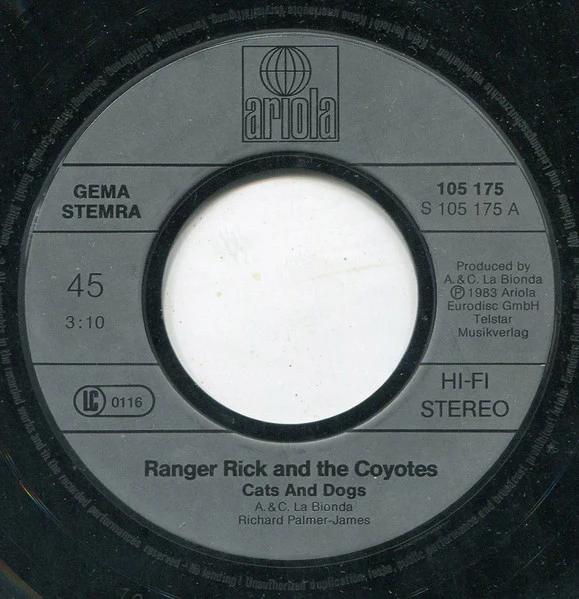 RANGER RICK AND THE COYOTES, Cats And Dogs (Ariola; 105 175, Germany 1983, Picture Sleeve), SALE - Up to 50% Off the Original Price  7" VG/VG+ - Image 3