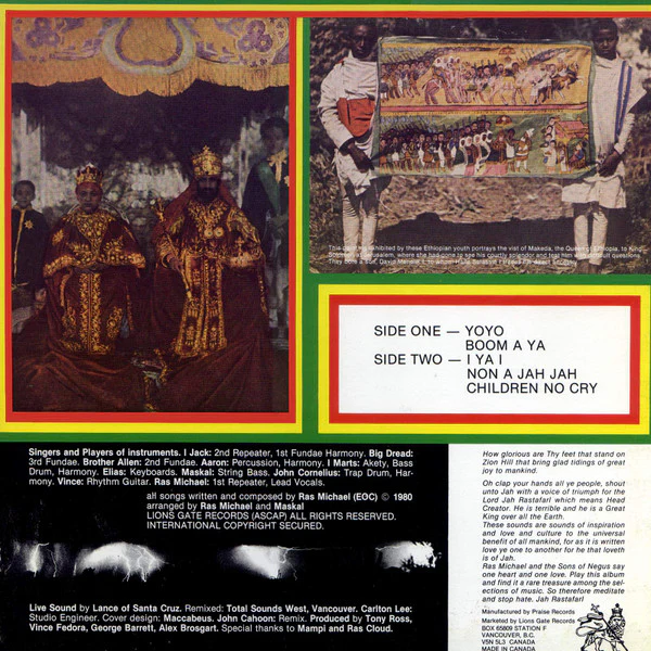 RAS MICHAEL & THE SONS & DAUGHTERS OF NEGUS, Promised Land Sounds - Rockin' Live Ruff N Tuff (Lion's Gate Records; LGR 1201, Canada 1980) LP VG/VG - Image 2