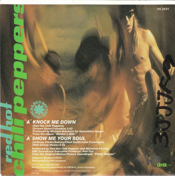 RED HOT CHILI PEPPERS, Knock Me Down / Show Me Your Soul (EMI USA; US 2431, Australasia 1990 Reissue, Picture Sleeve) 7" VG/VG - Image 2