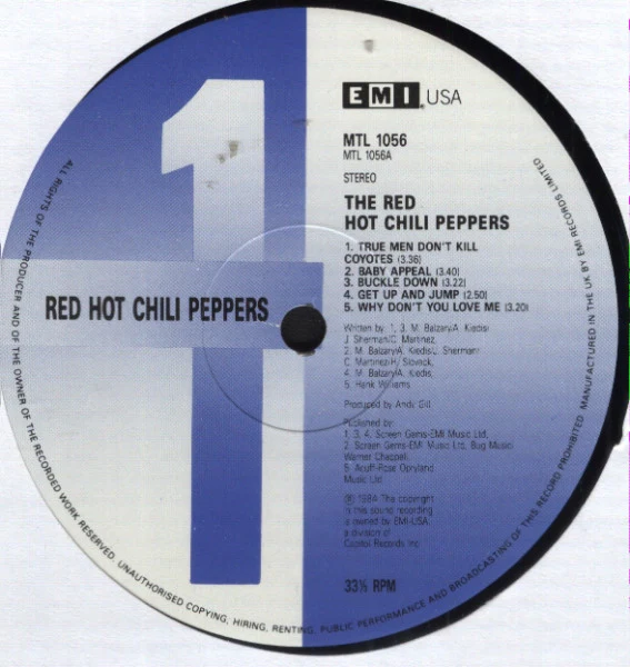 RED HOT CHILI PEPPERS, Red Hot Chili Peppers (EMI USA; MTL1056, UK 1990 Reissue) LP VG+/VG - Image 3