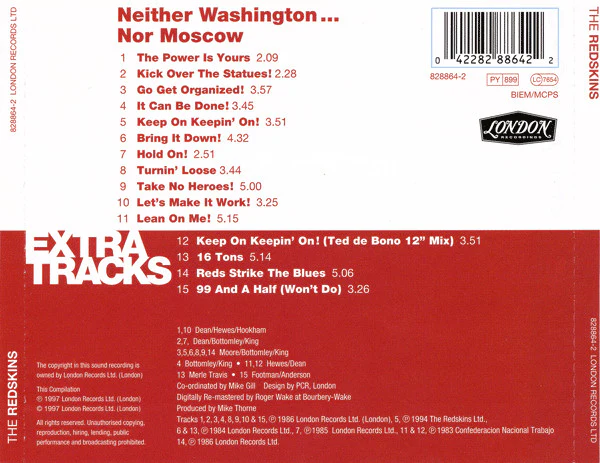 REDSKINS, Neither Washington Nor Moscow (London Records; 828864-2, UK & Europe 1997) CD VG+/VG+ - Image 2