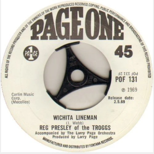 REG PRESLEY, Lucinda Lee/Wichita Lineman (Page One; POF 131, UK 1969, Promo) 7" /VG+ - Image 2