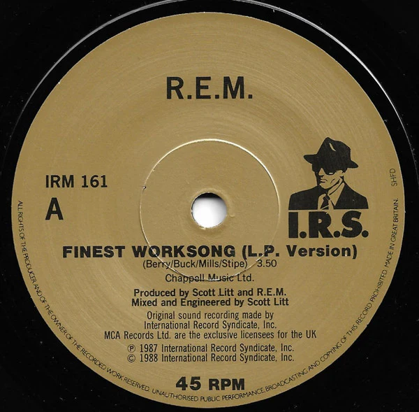 R.E.M., Finest Worksong / Time After Time Etc. (I.R.S. Records (Paper Labels); IRM 161, UK 1988, Picture Sleeve) 7" VG+/VG+ - Image 3