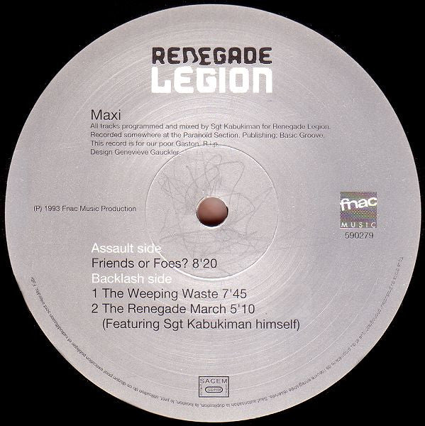 RENEGADE LEGION, Friends Or Foes? (Fnac Music Dance Division; 590279, France 1993, Laminated Sleeve), SALE - Up to 50% Off the Original Price  12" G/VG - Image 3