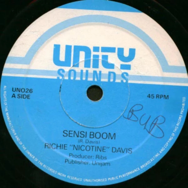 RICHIE NICOTINE DAVIS, Sensi Boom  / Talk About Me (Unity; UN026, UK 1987), SALE - Up to 50% Off the Original Price  12" /VG