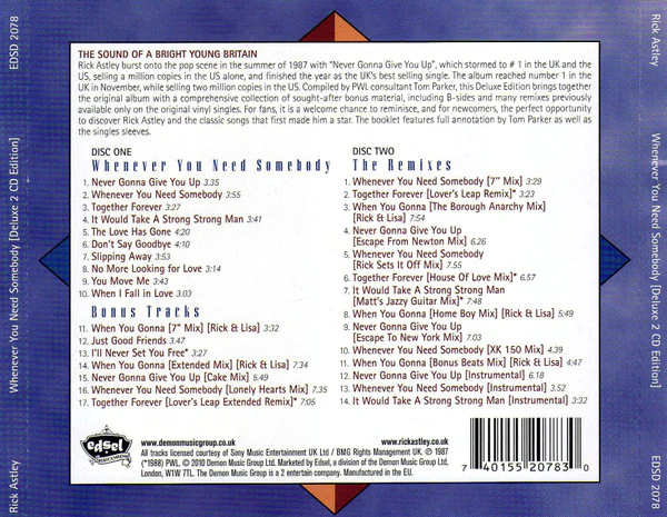 RICK ASTLEY, Whenever You Need Somebody (Edsel Records; EDSD 2078, UK 2010) 2xCD EX/EX - Image 2