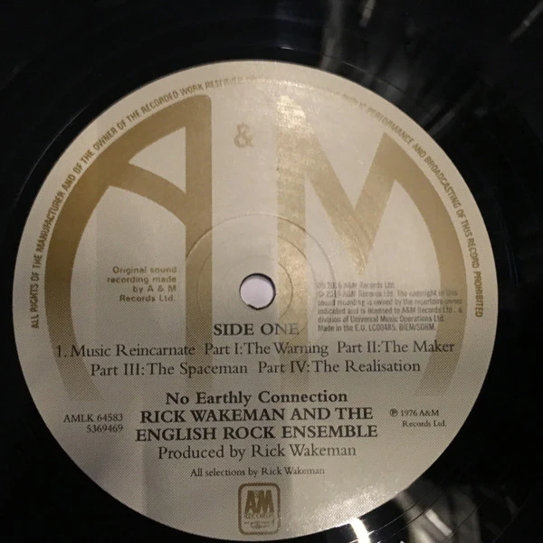 RICK WAKEMAN AND THE ENGLISH ROCK ENSEMBLE, No Earthly Connection (A&M Records; 5369469, UK 2016 Reissue, Inner, 180 Gram Vinyl) LP VG+/VG+ - Image 3