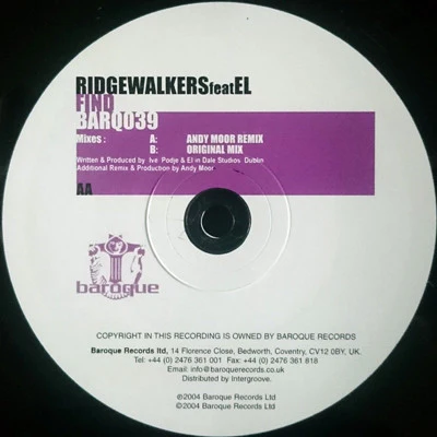 RIDGEWALKERS FEAT EL, Find (Baroque Records; BARQ 039, UK 2004 Reissue, Semi Die Cut Company Sleeve) 12" VG/G+ - Image 2