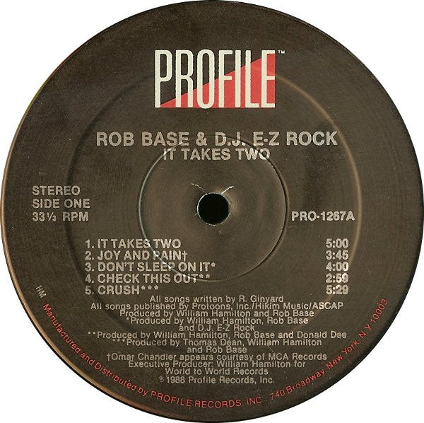 ROB BASE & D.J. E-Z ROCK, It Takes Two (Profile Records; PRO-1267, US 1988, Picture Sleeve) LP VG/VG+ - Image 3
