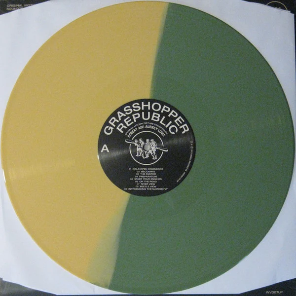 ROBERT AIKI AUBREY LOWE, Grasshopper Republic (Original Motion Picture Soundtrack) (Invada; INV307LP, UK 2023, Gatefold, News Paper, Limited Edition, Green & Yellow Split Color) LP EX/EX - Image 3