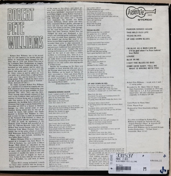 ROBERT PETE WILLIAMS, Those Prison Blues (Arhoolie Records; 2015, US 1971 Reissue) LP VG/VG - Image 2
