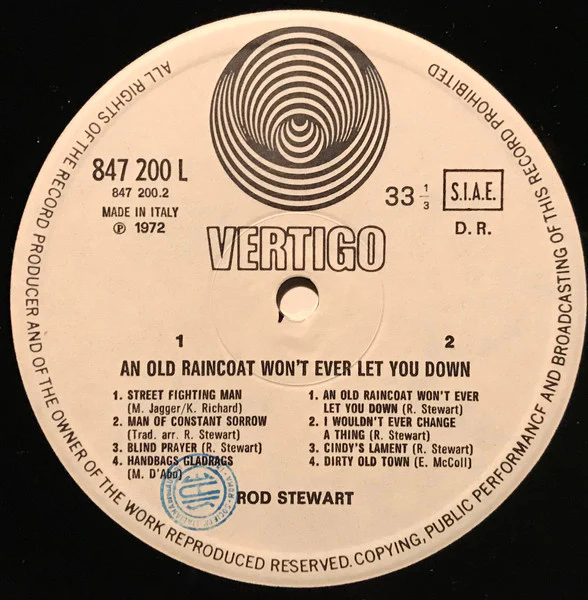 ROD STEWART, An Old Raincoat Won't Ever Let You Down (Vertigo Swirl label; VO 4, Italy 1972 Reissue) LP VG/G+ - Image 3