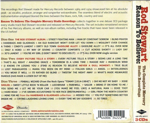 ROD STEWART, Reason To Believe: The Complete Mercury Studio Recordings (Mercury; 440 063 422-2, US 2002) 3xCD VG+/VG+ - Image 2