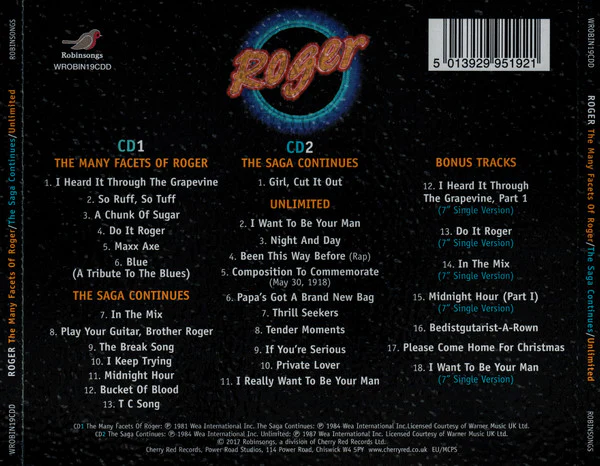 ROGER, The Many Facets Of Roger / The Saga Continues / Unlimited (Robinsongs; WROBIN19CDD, UK 2017) 2xCD VG+/VG+ - Image 2